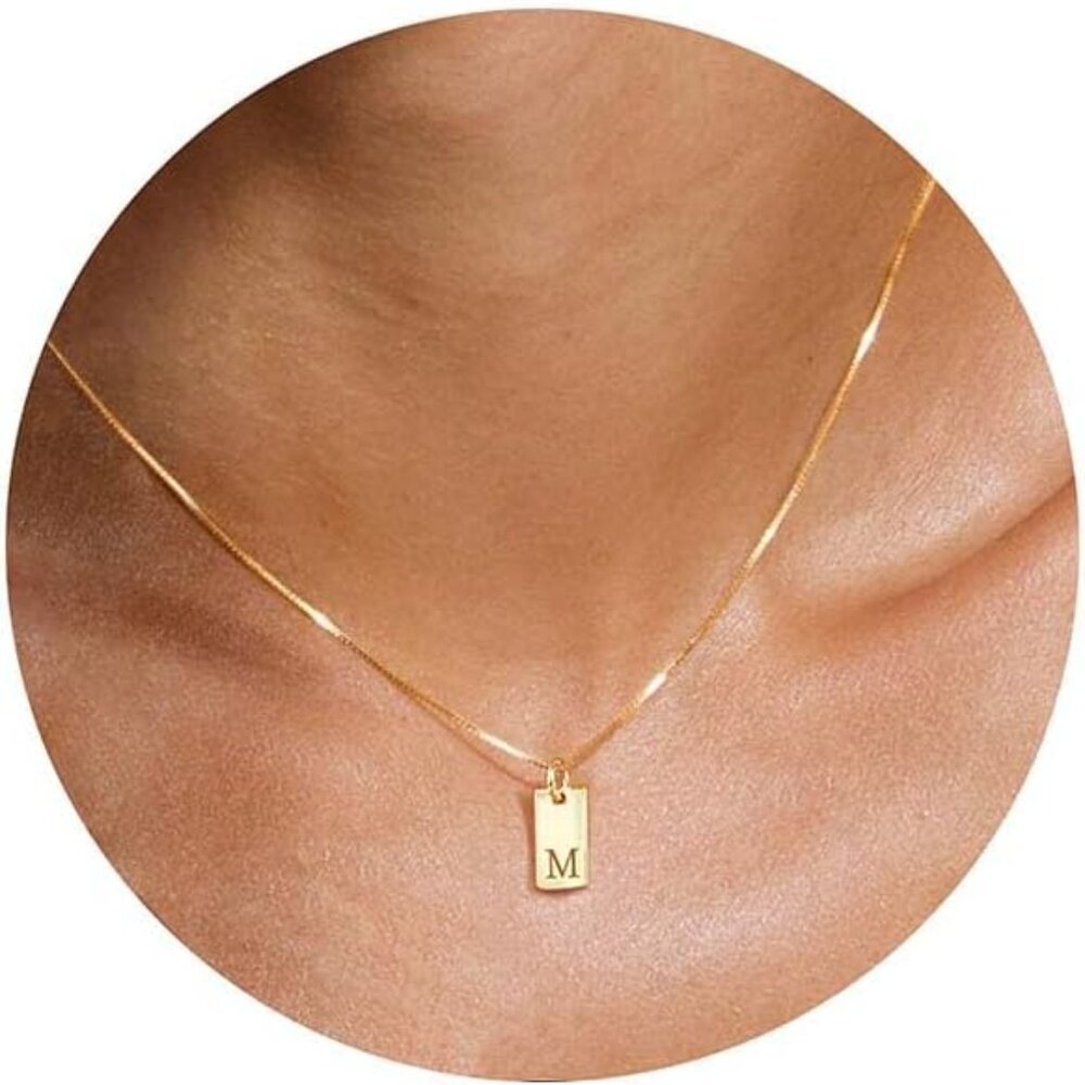 Dainty Gold Initial Necklace 16+2in Sterling Silver Pendant for Women